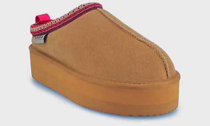UGG Roughland® Water-Resistant Leather Suede Sheepskin Wool Tassie Moccasin Platform Slippers