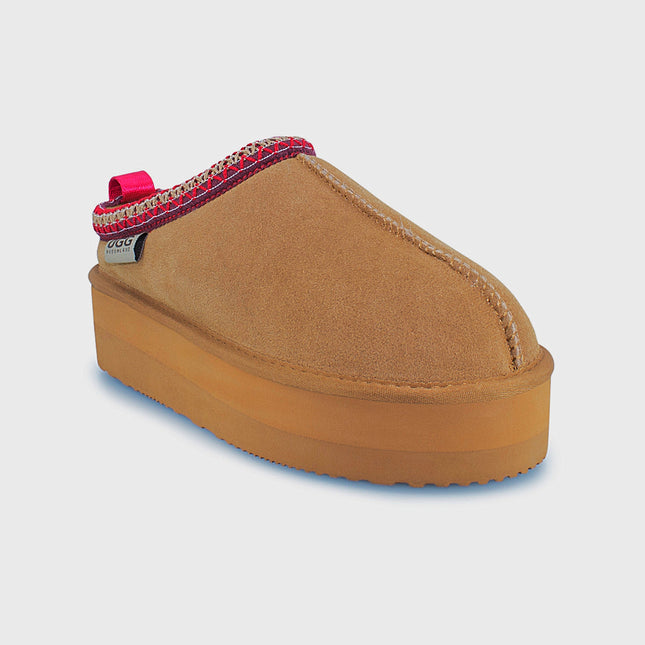 UGG Roughland® Water-Resistant Leather Suede Sheepskin Wool Tassie Moccasin Platform Slippers