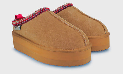 UGG Roughland® Water-Resistant Leather Suede Sheepskin Wool Tassie Moccasin Platform Slippers