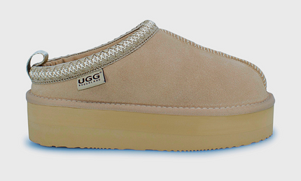 UGG Roughland® Water-Resistant Leather Suede Sheepskin Wool Tassie Moccasin Platform Slippers