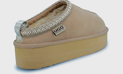 UGG Roughland® Water-Resistant Leather Suede Sheepskin Wool Tassie Moccasin Platform Slippers