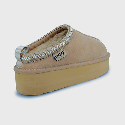 UGG Roughland® Water-Resistant Leather Suede Sheepskin Wool Tassie Moccasin Platform Slippers