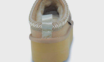 UGG Roughland® Water-Resistant Leather Suede Sheepskin Wool Tassie Moccasin Platform Slippers
