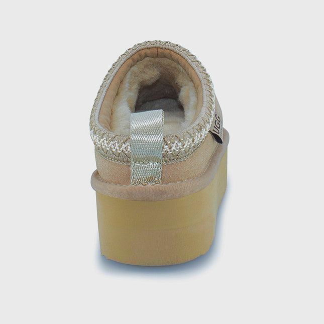 UGG Roughland® Water-Resistant Leather Suede Sheepskin Wool Tassie Moccasin Platform Slippers