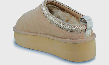 UGG Roughland® Water-Resistant Leather Suede Sheepskin Wool Tassie Moccasin Platform Slippers
