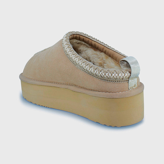 UGG Roughland® Water-Resistant Leather Suede Sheepskin Wool Tassie Moccasin Platform Slippers