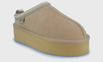 UGG Roughland® Water-Resistant Leather Suede Sheepskin Wool Tassie Moccasin Platform Slippers