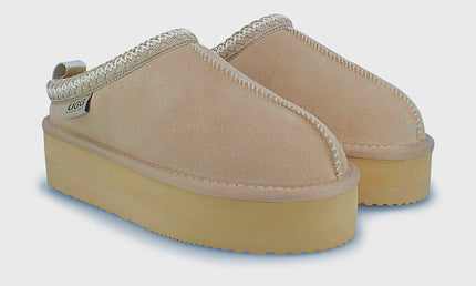 UGG Roughland® Water-Resistant Leather Suede Sheepskin Wool Tassie Moccasin Platform Slippers