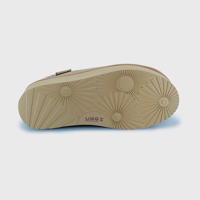 UGG Roughland® Water-Resistant Leather Suede Sheepskin Wool Tassie Moccasin Platform Slippers