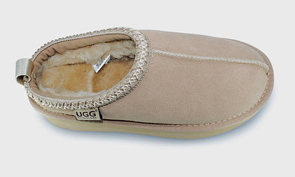 UGG Roughland® Water-Resistant Leather Suede Sheepskin Wool Tassie Moccasin Platform Slippers