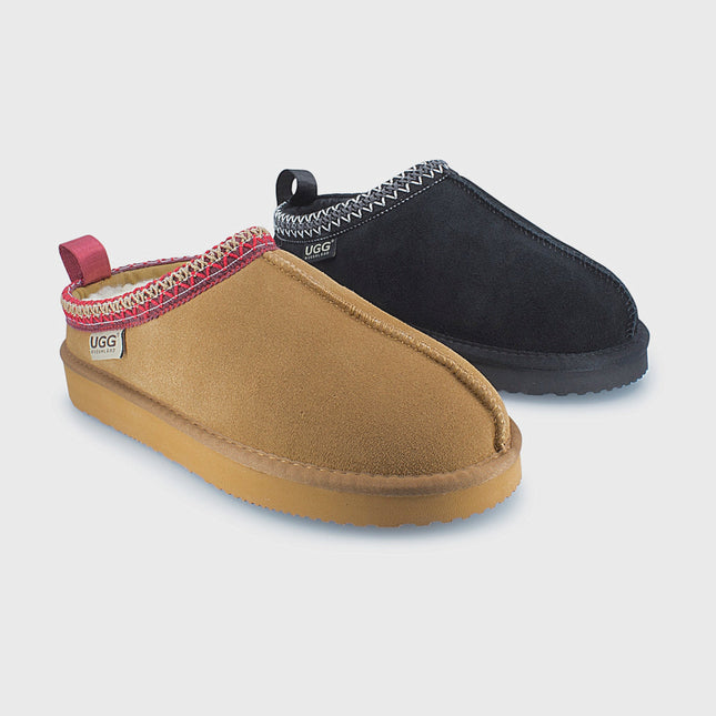 UGG Roughland® Water-Resistant Leather Suede Sheepskin Wool Tassie Moccasin Slippers