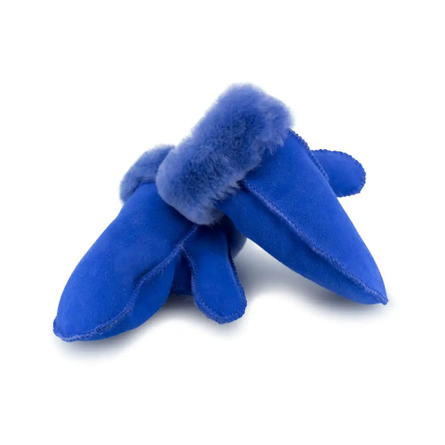 Kids Australian Sheepskin Mitten Gloves Blue