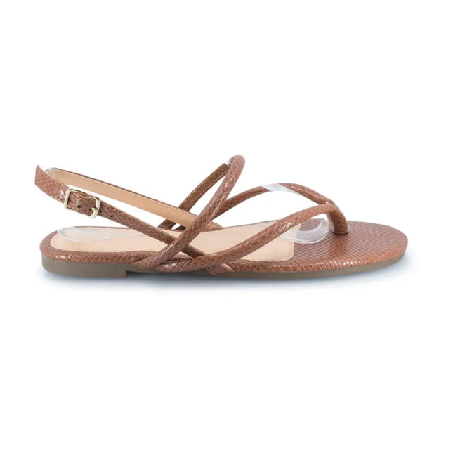 Skin Flat Snakeskin Pu Thong Sandal Brown / Au Women 6 Eu 37 Uk 4 Shoes