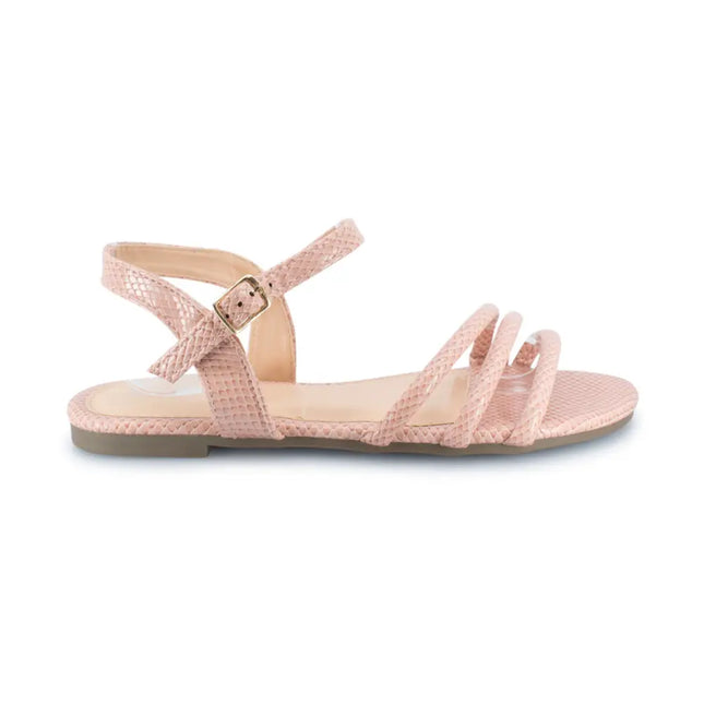 Sleek Flat Snakeskin Pu Strappy Sandal Pink / Au Women 6 Eu 37 Uk 4 Shoes