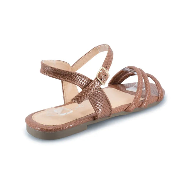 Sleek Flat Snakeskin Pu Strappy Sandal Shoes