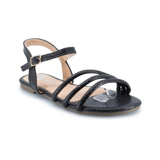 Sleek Flat Snakeskin Pu Strappy Sandal Shoes