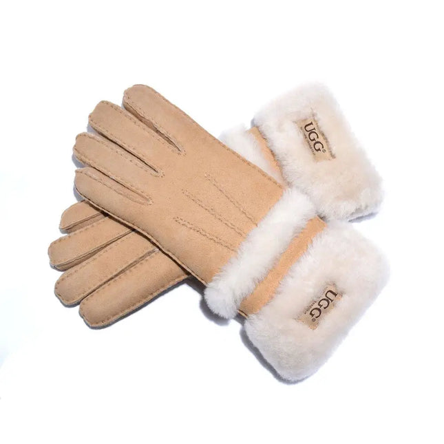 Auzland UGG, Women Double Cuff, Leather Suede Gloves, Wool Lining - UGG Comfort Me