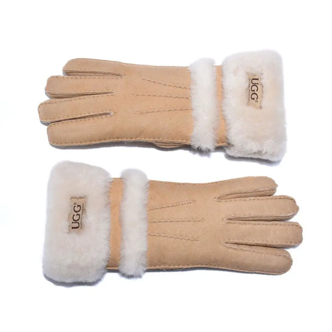 Auzland UGG, Women Double Cuff, Leather Suede Gloves, Wool Lining - UGG Comfort Me