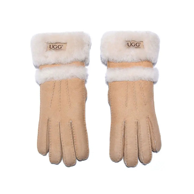 Auzland UGG, Women Double Cuff, Leather Suede Gloves, Wool Lining - UGG Comfort Me