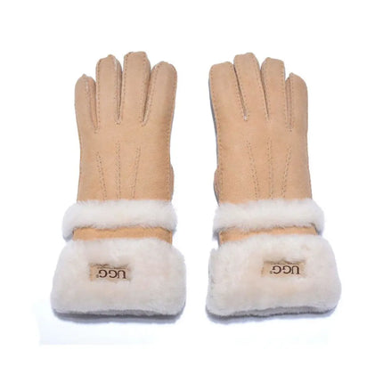 Auzland UGG, Women Double Cuff, Leather Suede Gloves, Wool Lining - UGG Comfort Me