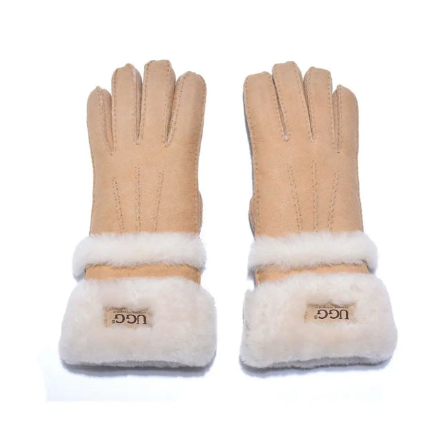 Auzland UGG, Women Double Cuff, Leather Suede Gloves, Wool Lining - UGG Comfort Me