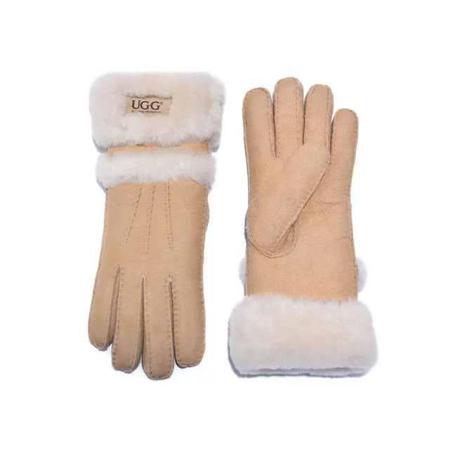 Auzland UGG, Women Double Cuff, Leather Suede Gloves, Wool Lining - UGG Comfort Me