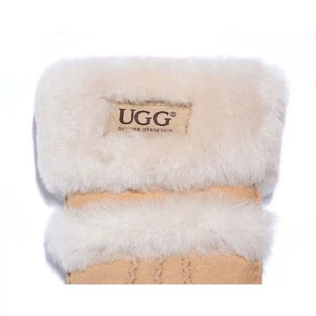 Auzland UGG, Women Double Cuff, Leather Suede Gloves, Wool Lining - UGG Comfort Me