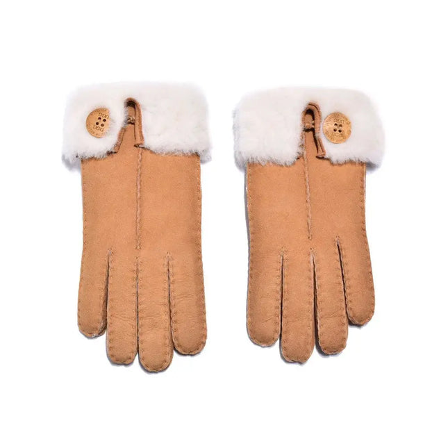 Auzland UGG, Women Leather Suede Button Gloves, Wool Lining - UGG Comfort Me