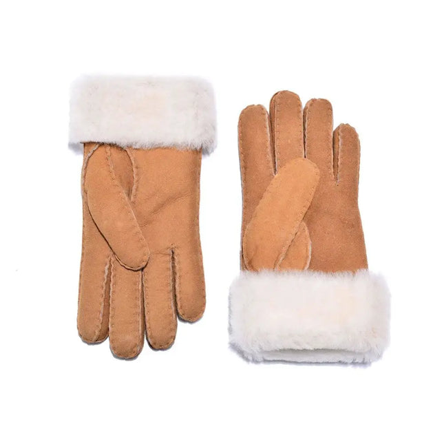 Auzland UGG, Women Leather Suede Button Gloves, Wool Lining - UGG Comfort Me