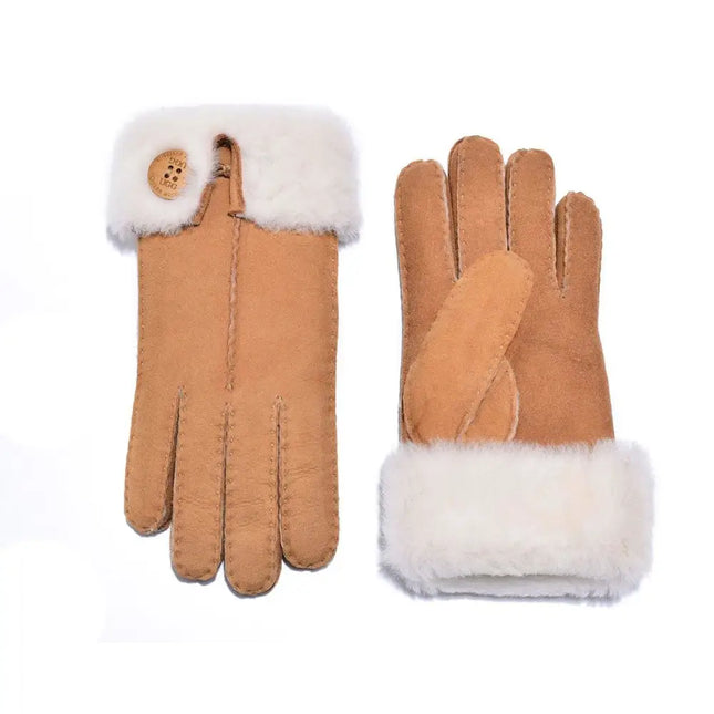 Auzland UGG, Women Leather Suede Button Gloves, Wool Lining - UGG Comfort Me