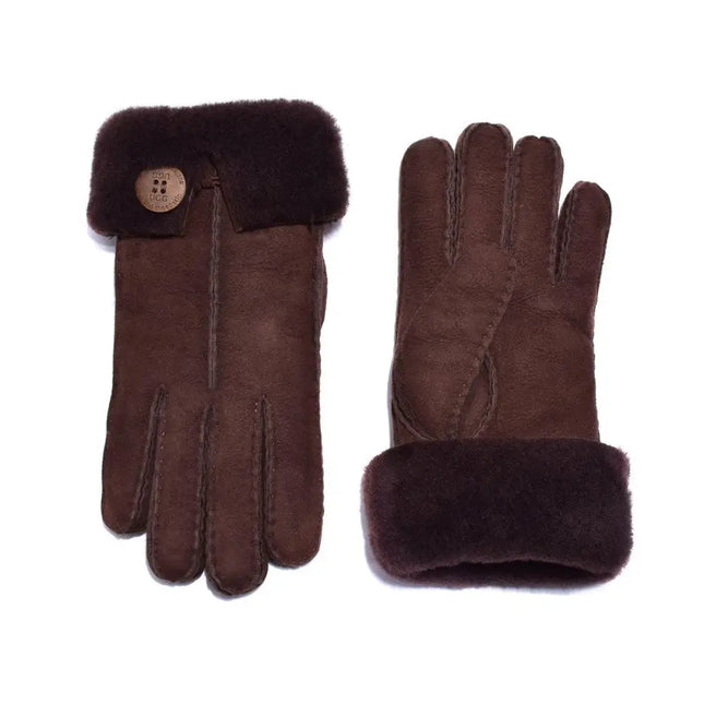 Auzland UGG, Women Leather Suede Button Gloves, Wool Lining - UGG Comfort Me