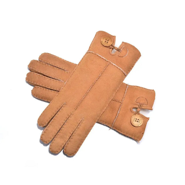 Auzland UGG, Women Leather Suede Button Gloves, Wool Lining - UGG Comfort Me