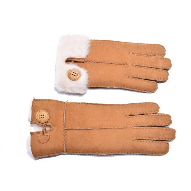 Auzland UGG, Women Leather Suede Button Gloves, Wool Lining - UGG Comfort Me