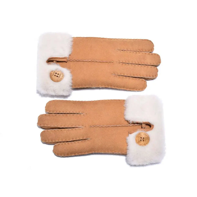 Auzland UGG, Women Leather Suede Button Gloves, Wool Lining - UGG Comfort Me