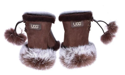 Auzland UGG, Women Fingerless, Leather Suede Gloves, Wool Lining - UGG Comfort Me