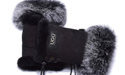 Auzland UGG, Women Fingerless, Leather Suede Gloves, Wool Lining - UGG Comfort Me