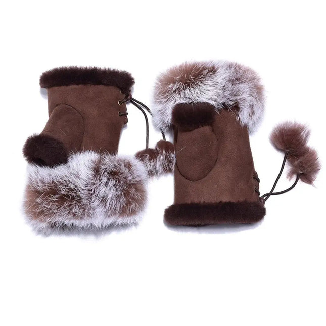 Auzland UGG, Women Fingerless, Leather Suede Gloves, Wool Lining - UGG Comfort Me