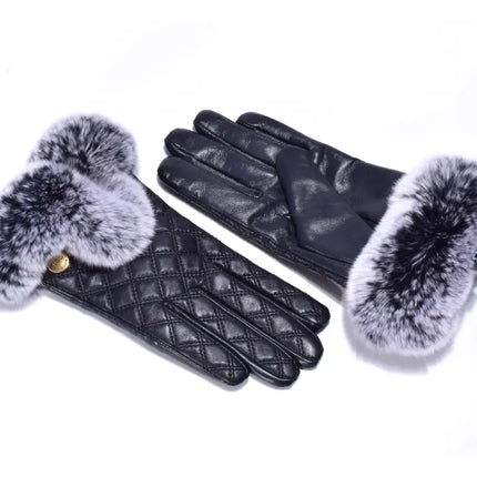 Auzland UGG, Women Leather Fur Trim Gloves, Wool Lining - UGG Comfort Me