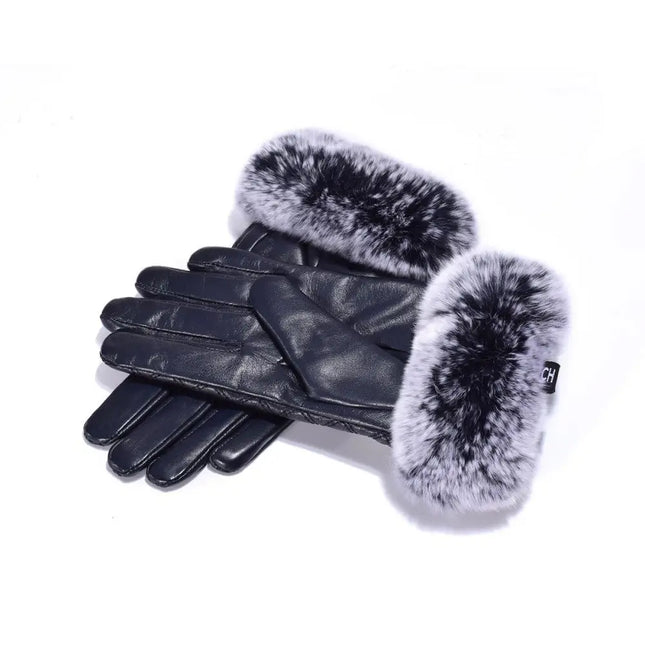 Auzland UGG, Women Leather Fur Trim Gloves, Wool Lining - UGG Comfort Me