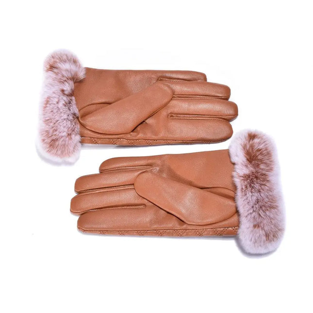 Auzland UGG, Women Leather Fur Trim Gloves, Wool Lining - UGG Comfort Me