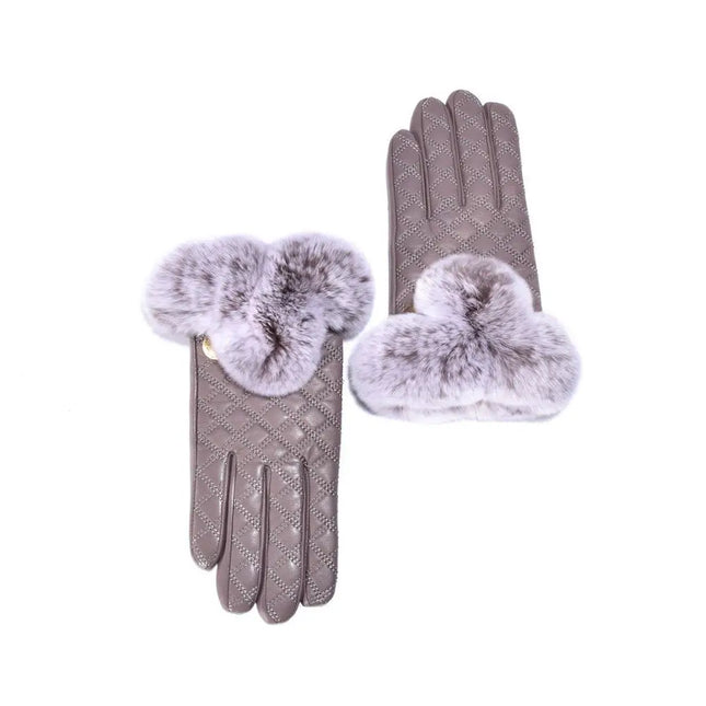 Auzland UGG, Women Leather Fur Trim Gloves, Wool Lining - UGG Comfort Me