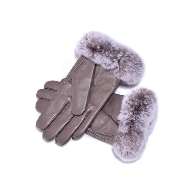 Auzland UGG, Women Leather Fur Trim Gloves, Wool Lining - UGG Comfort Me