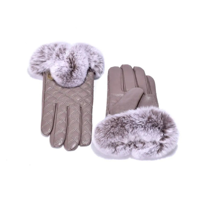 Auzland UGG, Women Leather Fur Trim Gloves, Wool Lining - UGG Comfort Me