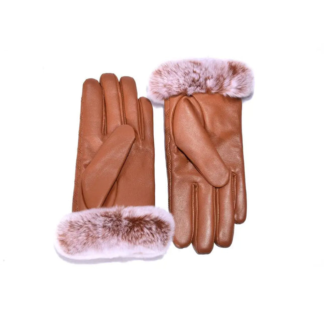 Auzland UGG, Women Leather Fur Trim Gloves, Wool Lining - UGG Comfort Me