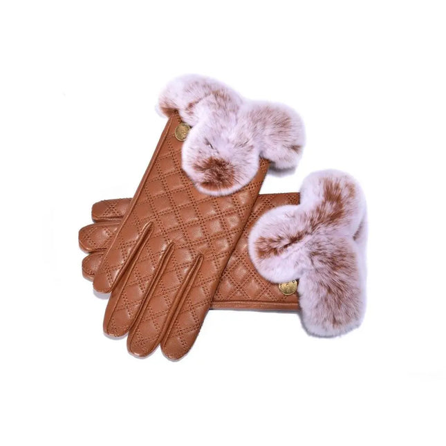 Auzland UGG, Women Leather Fur Trim Gloves, Wool Lining - UGG Comfort Me