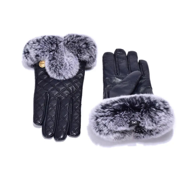 Auzland UGG, Women Leather Fur Trim Gloves, Wool Lining - UGG Comfort Me